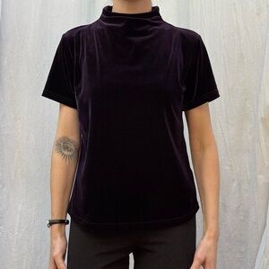 Dark Purple Velvet Short Sleeve Mockneck